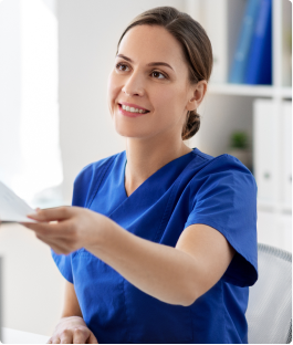 medical admin handing holding paperwork